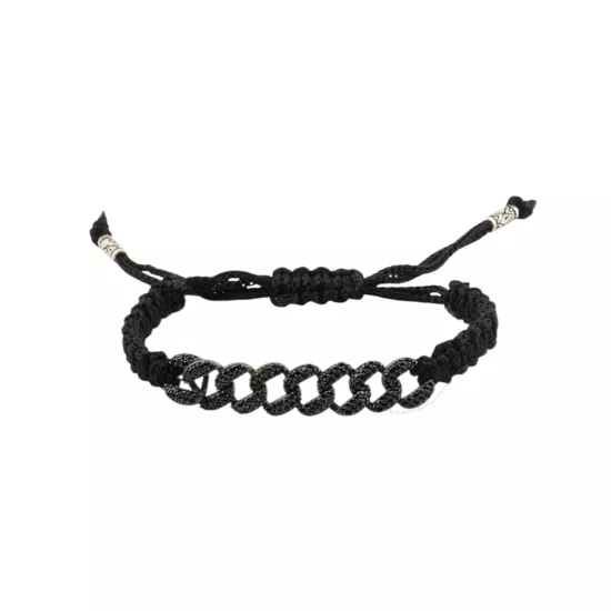 925 Ayar Gurmet Zincirli Gümüş Siyah İp Bileklik