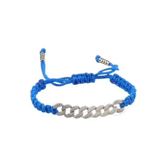 925 Ayar Gurmet Zincirli Gümüş Mavi İp Bileklik