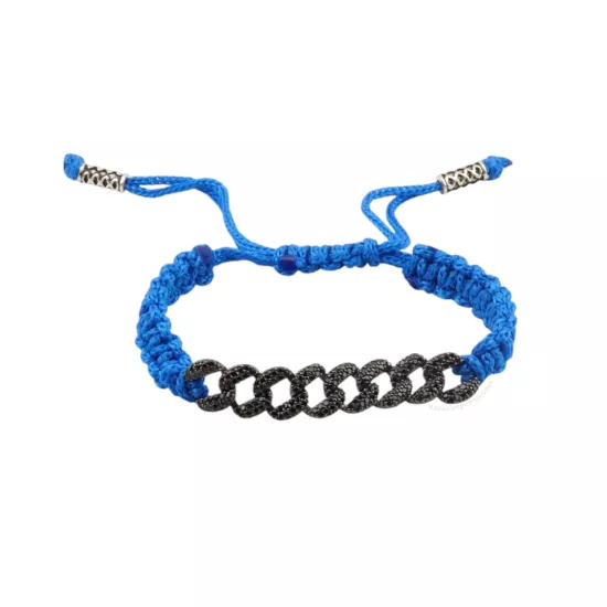 925 Ayar Gurmet Zincirli Gümüş Mavi İp Bileklik