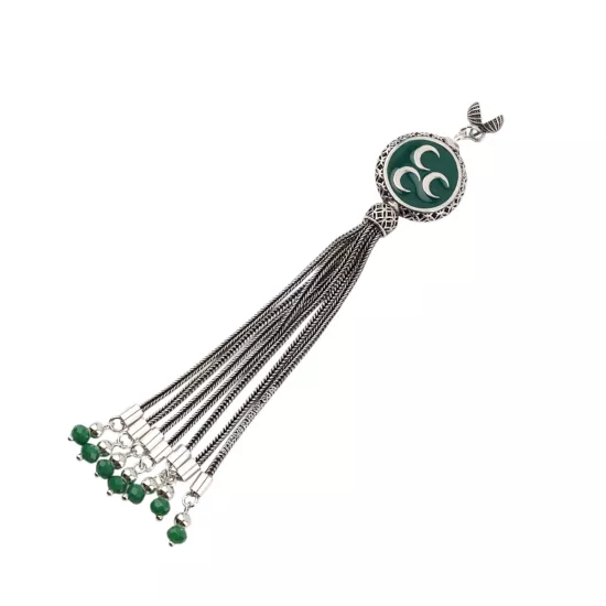 925 Ayar Yeşil Üç Hilal Tespih Püskülü