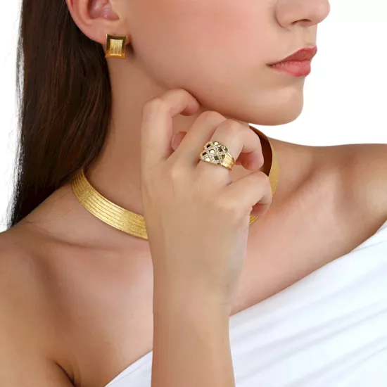 925 Ayar Kare Taşlı Model Trabzon Hasırı Yüzük