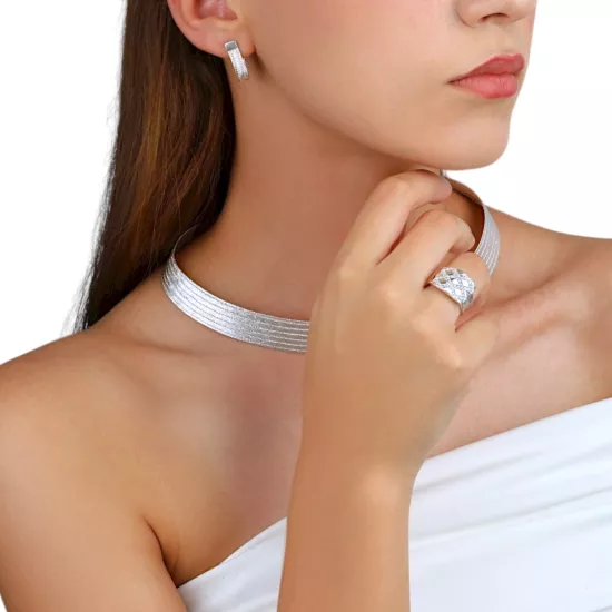 925 Ayar Kare Taşlı Model Trabzon Hasırı Yüzük