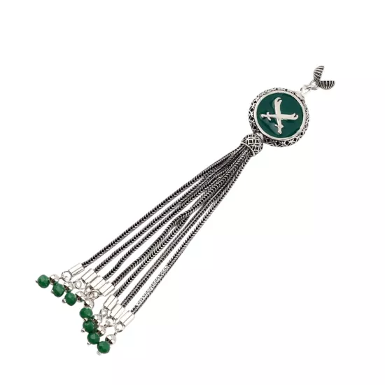 925 Ayar Yeşil Çift Zülfikar Kılıç Tespih Püskülü