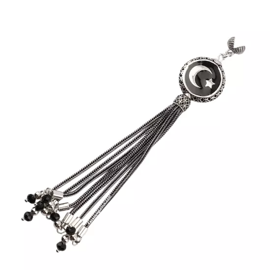 925 Ayar Siyah Ay Yıldız Tespih Püskülü