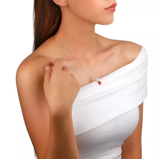 Kırmızı Taşlı Kazaziye 1000 Ayar Gümüş Kolye