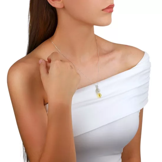 Sarı Taşlı Kazaziye Gümüş Kolye Ucu