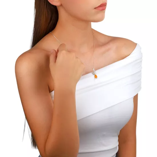 Kazaziye Turuncu Taşlı Kadın Gümüş Kolye