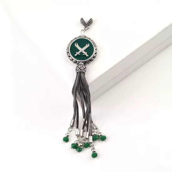 925 Ayar Yeşil Çift Zülfikar Kılıç Tespih Püskülü