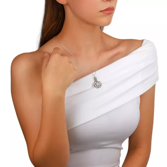 1000 Ayar Beyaz Siyah Mini Kazaziye Gümüş Kolye