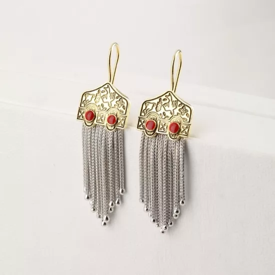 925 Ayar Kuş Motifli Mardin Hasırı Küpe