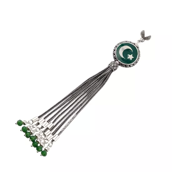925 Ayar Yeşil Ay Yıldız Tespih Püskülü