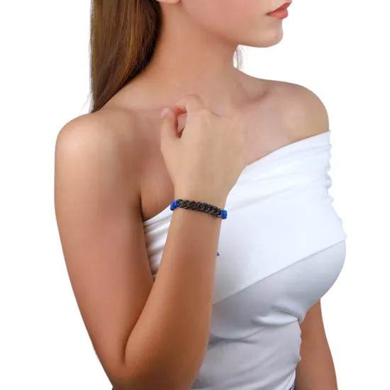 925 Ayar Gurmet Zincirli Gümüş Mavi İp Bileklik