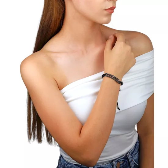 925 Ayar Gurmet Zincirli Gümüş Siyah İp Bileklik