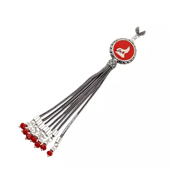 925 Ayar  Kırmızı Bozkurt Tespih Püskülü