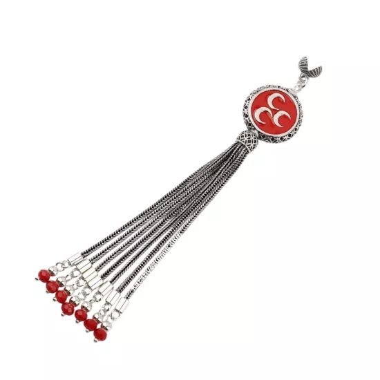 925 Ayar Kırmızı Üç Hilal Tespih Püskülü