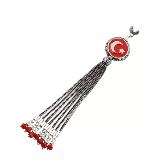 925 Ayar Kırmızı Ay Yıldız Tespih Püskülü
