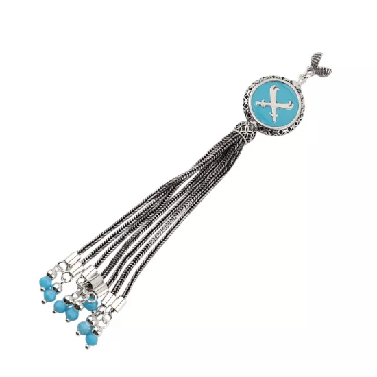 925 Ayar Turkuaz Çift Zülfikar Kılıç Tespih Püskülü