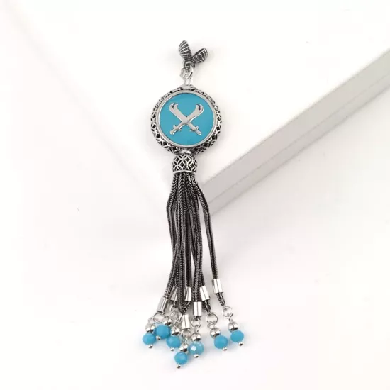 925 Ayar Turkuaz Ay Yıldız Tespih Püskülü