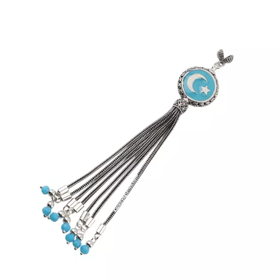 925 Ayar Turkuaz Ay Yıldız Tespih Püskülü