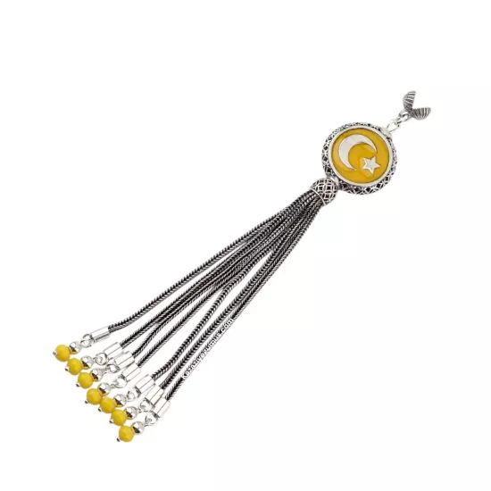 925 Ayar Ay Yıldız Sarı Tespih Püskülü