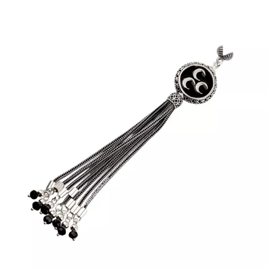 925 Ayar Siyah Üç Hilal Tespih Püskülü