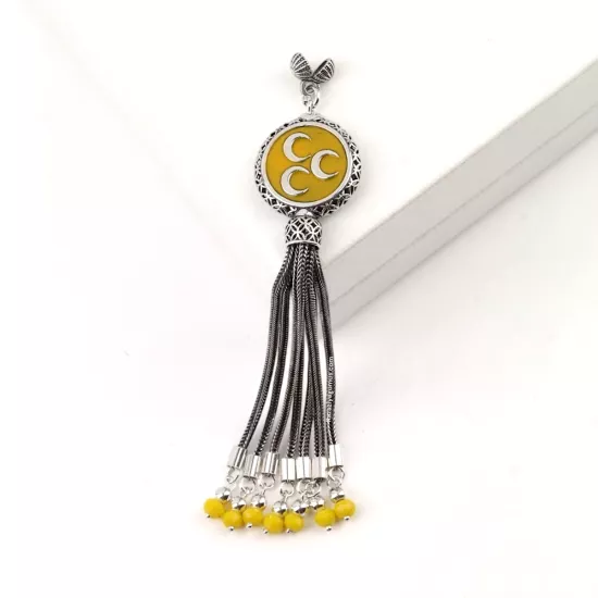 925 Ayar Üç Hilal Sarı Tespih Püskülü