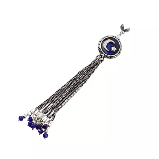 925 Ayar Ay Yıldız Lacivert Tespih Püskülü