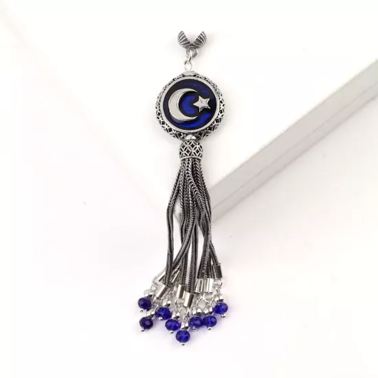 925 Ayar Ay Yıldız Lacivert Tespih Püskülü