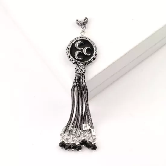 925 Ayar Siyah Üç Hilal Tespih Püskülü