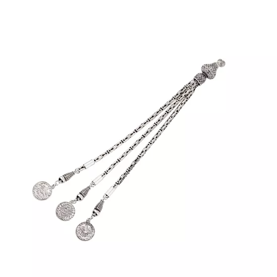 925 Ayar Kral Zincir İşlemeli Model Tespih Püskülü