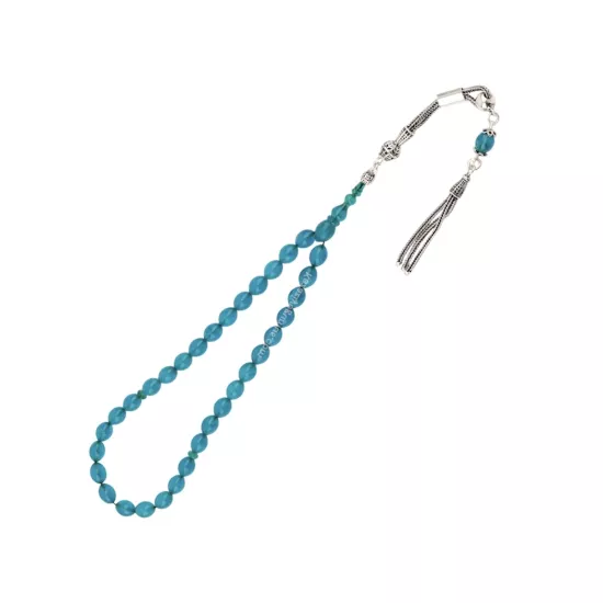 925 Ayar Turkuaz Toz Kehribar Damla Model Tesbih