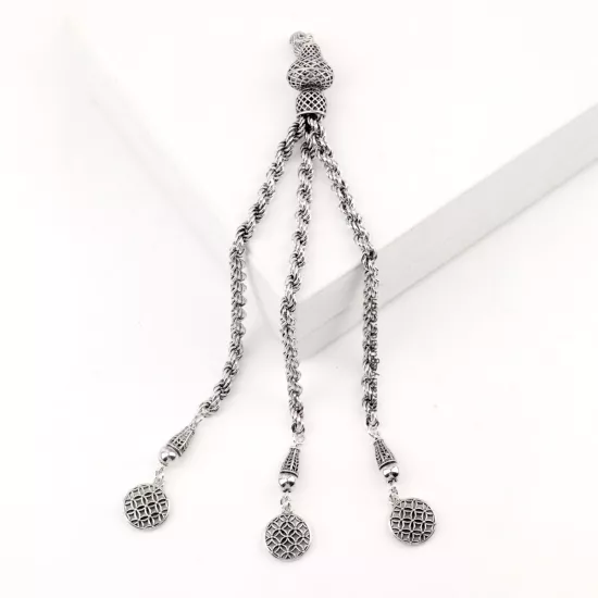 925 Ayar Burgu Zincir İşlemeli Model Tespih Püskülü