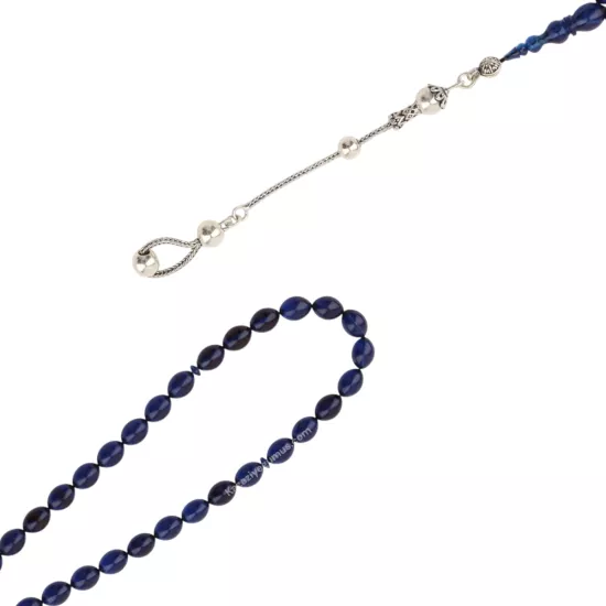 925 Ayar Lacivert Toz Kehribar Damla Model Tesbih