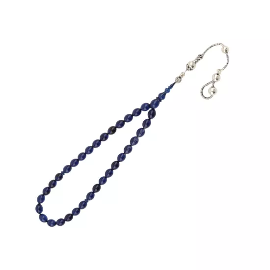 925 Ayar Lacivert Toz Kehribar Damla Model Tesbih