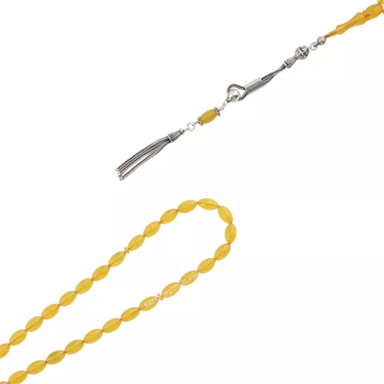 925 Ayar Sarı Toz Kehribar Damla Model Tesbih