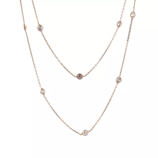 925 Ayar Gümüş Sıra Taşlı Rose Kadın Zincir Kolye