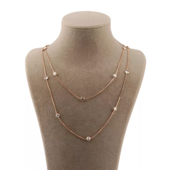 925 Ayar Gümüş Sıra Taşlı Rose Kadın Zincir Kolye