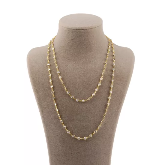 925 Ayar Sıra Taşlı Altın Kaplama Kadın Zincir Kolye