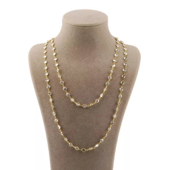 925 Ayar Sıra Taşlı Altın Kaplama Kadın Zincir Kolye