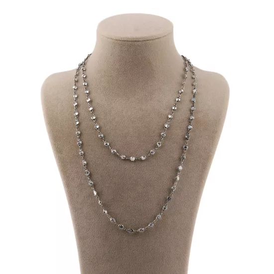 925 Ayar Gümüş Sıra Taşlı Oksitli Kadın Zincir Kolye