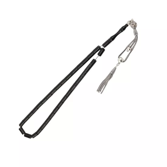 925 Ayar Siyah Toz Kehribar Kapsül Model Tesbih