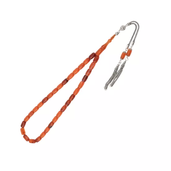 925 Ayar Turuncu Toz Kehribar Kapsül Model Tesbih