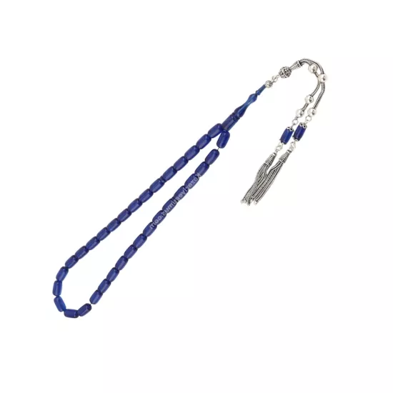 925 Ayar Lacivert Toz Kehribar Kapsül Model Tesbih