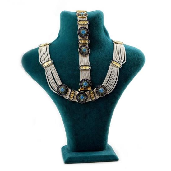 Mardin Wicker Necklace Bracelet Set Gold Plated