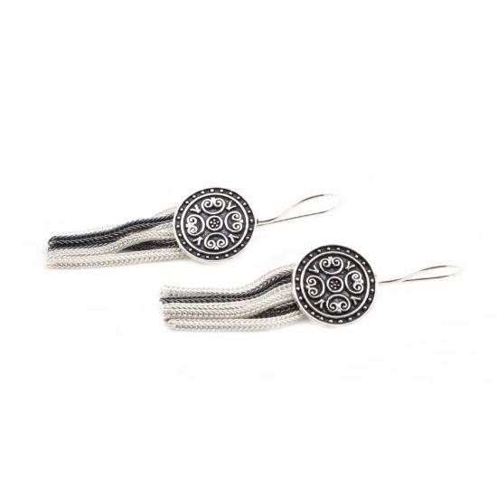 Round Filigree Silver Mardin Straw Womens Earrings