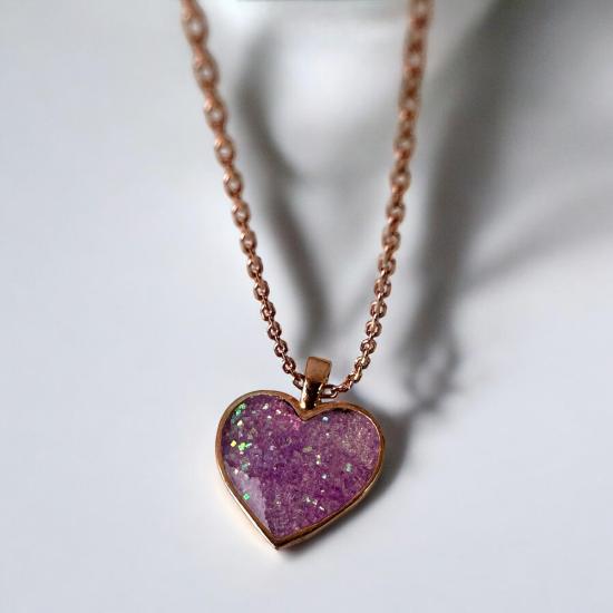 925 Ayar Pembe Simli Kalp Gümüş Kolye