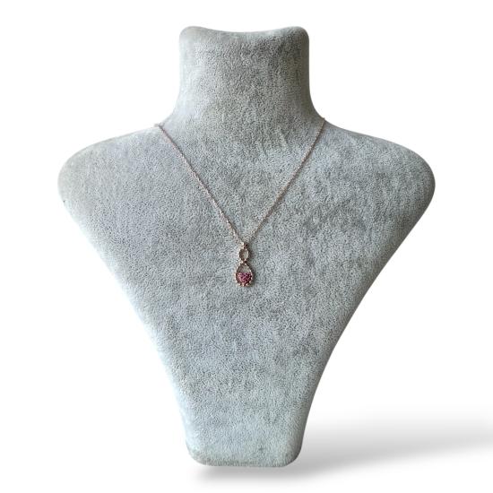 925 Ayar Pembe Zirkon Kalp Sonsuzluk Gümüş Kolye