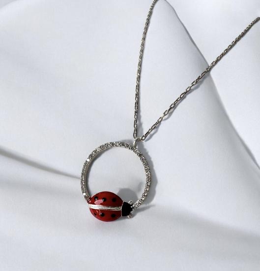 925 Ayar Uğur Böceği ve Halka Gümüş Kolye