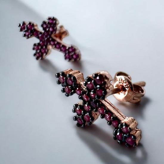 925 Ayar Pembe Zirkon Taşlı Hac Kadın Gümüş Küpe 