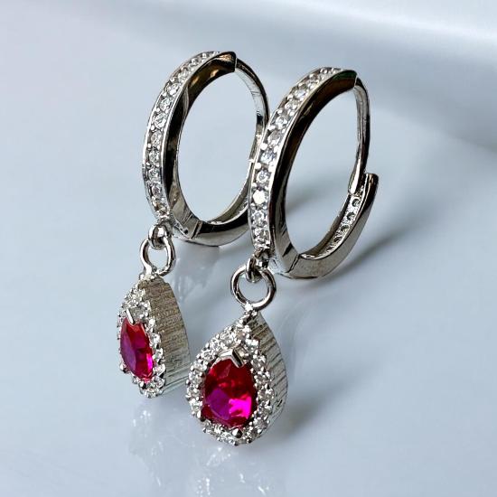 925 Ayar Pembe Zirkon Taşlı Damla Gümüş Küpe 